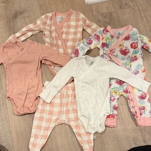 The Honest Company Pink, White, and Floral Bodysuits Set